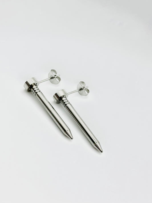 C SILVER NAIL EARRINGS